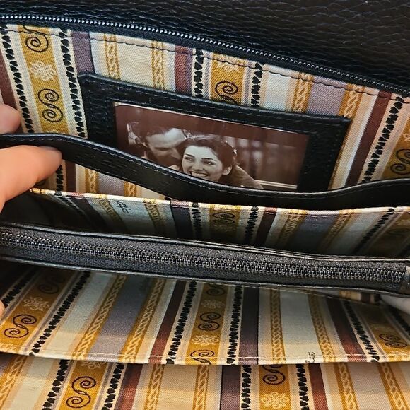 Brighton Black & Brown Leather Crossbody Bag | Adjustable Strap | 11"x7.5"x3" - Picture 14 of 15